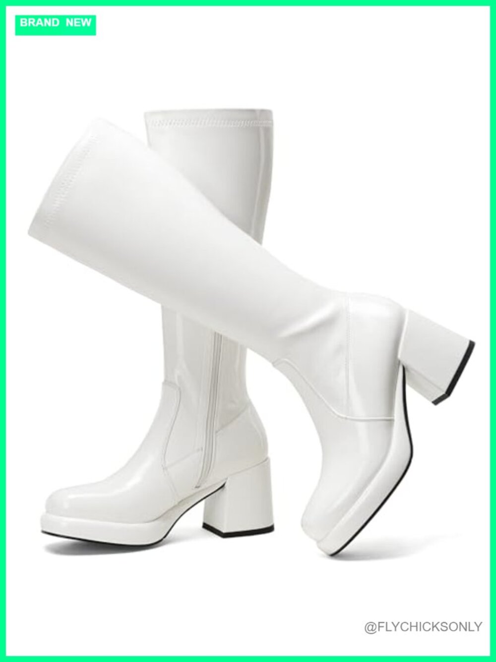 Women Knee High Boots Platform Chunky Heel Side Zipper Stretch Tall Dress Boots